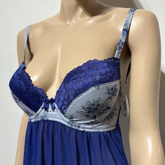 ADORE ME Size 30DDD Blue Underwired Lace Hem Babydoll Chemise Dress Sheer NWT - Picture 3 of 10